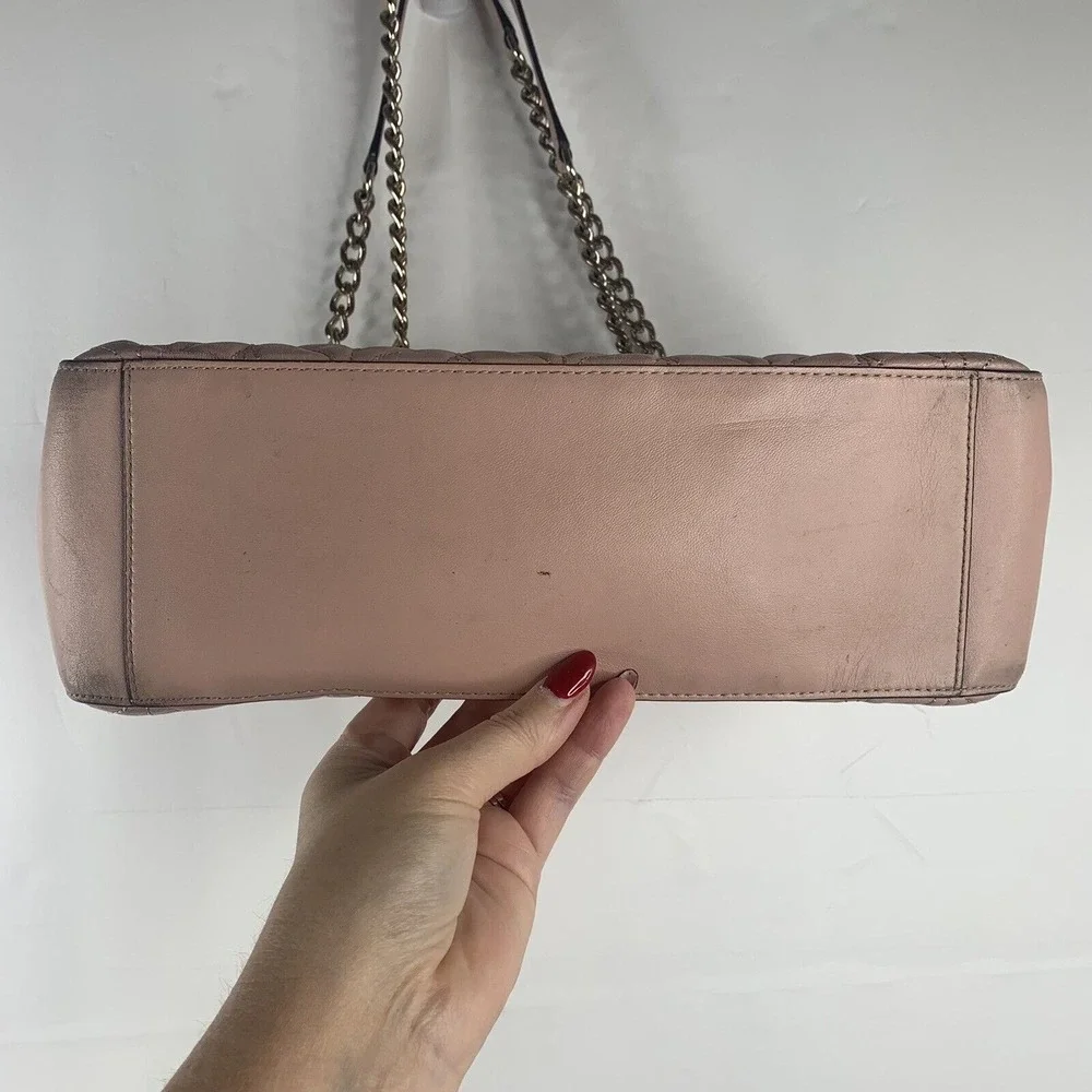 Kate Spade Large Shoulder Bag Briar Lane Quilted Emelyn Pink Leather Gold Chain